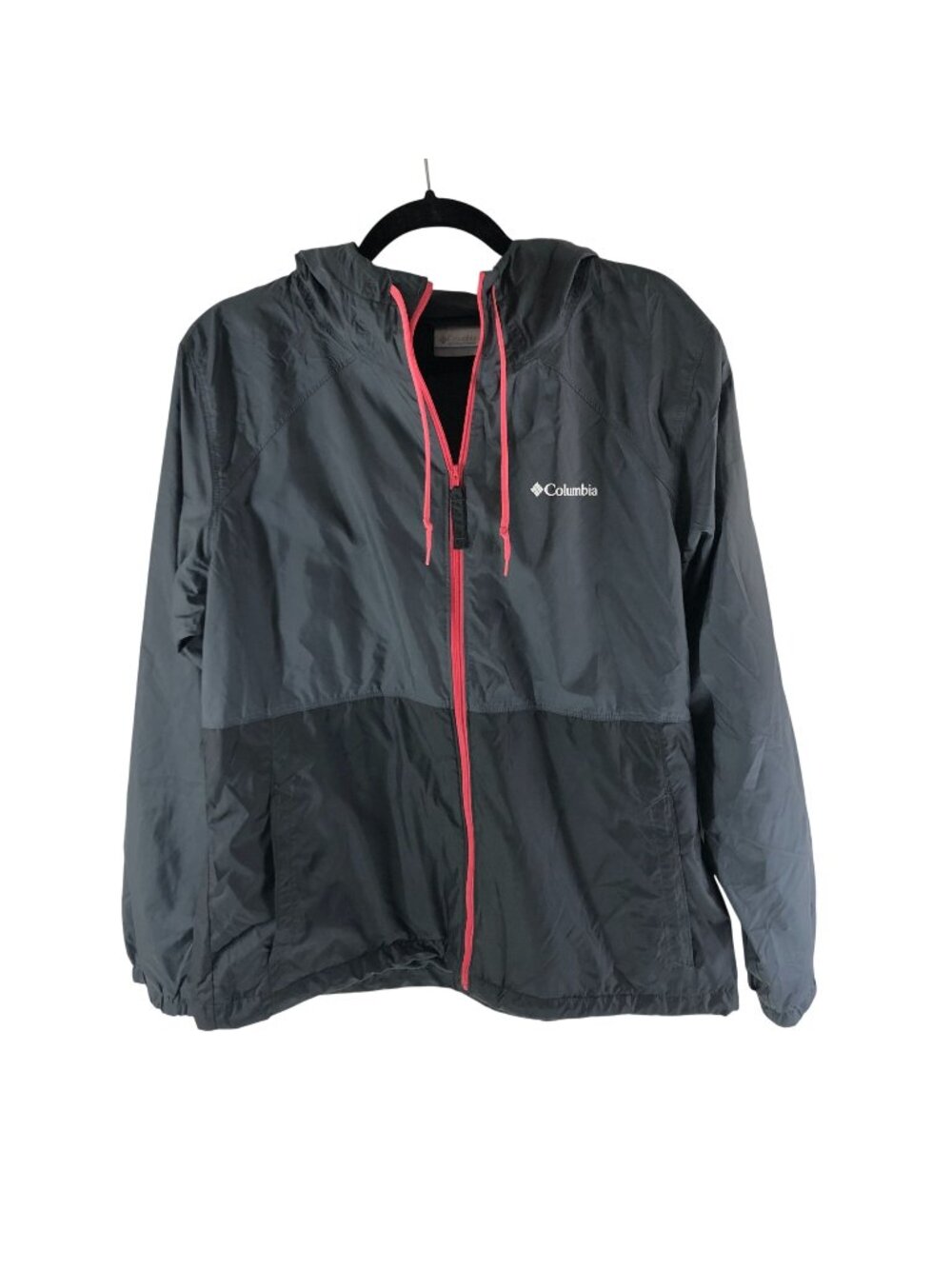 Columbia Womens Hooded Full-Zip Windbreaker Jacket Fleece Lined Gray & Pink L